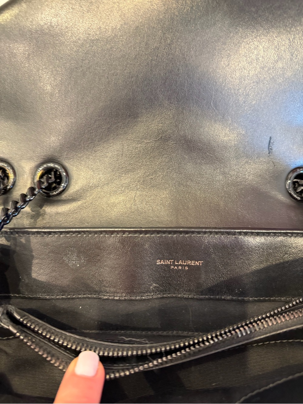 Saint Laurent Black Chevron Quilted Leather Shoulder Bag with Chain Strap - Picture 12 of 12
